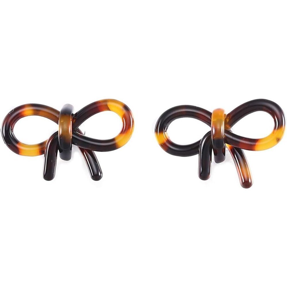 Tortoise Shell Ribbon Bow Stud Earrings Acrylic Resin Women Jewelry